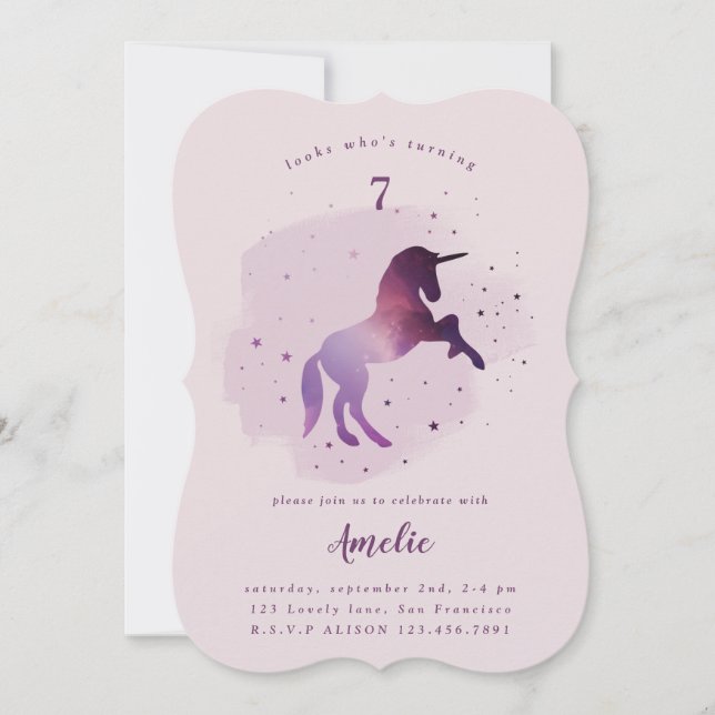 Galaxy unicorn photo party invitation (Front)