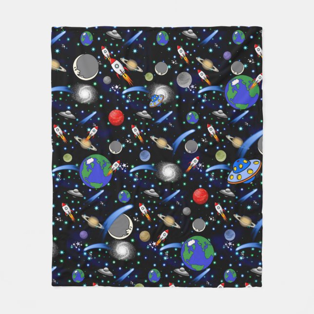 Galaxy Universe - Planets, Stars, Comets, Rockets Fleece Blanket (Front)