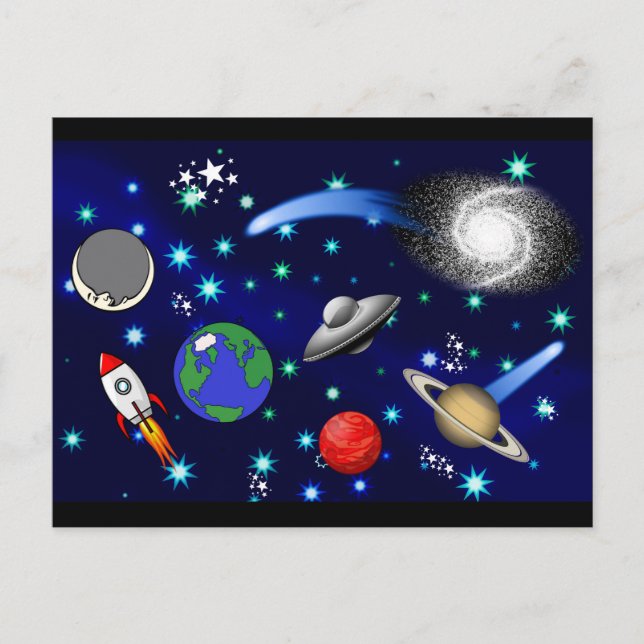 Galaxy Universe - Planets, Stars, Comets, Rockets Postcard (Front)