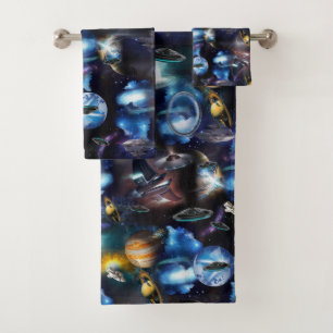 Galaxy visitors in space bath towel set