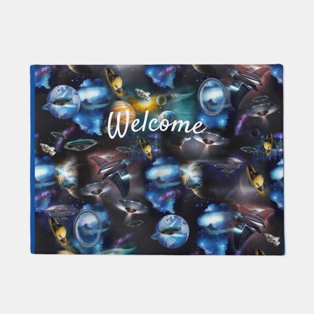 Galaxy visitors in space doormat (Front)
