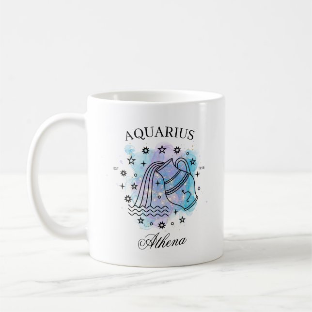 Galaxy Watercolor Aquarius Zodiac Sign  Coffee Mug (Left)