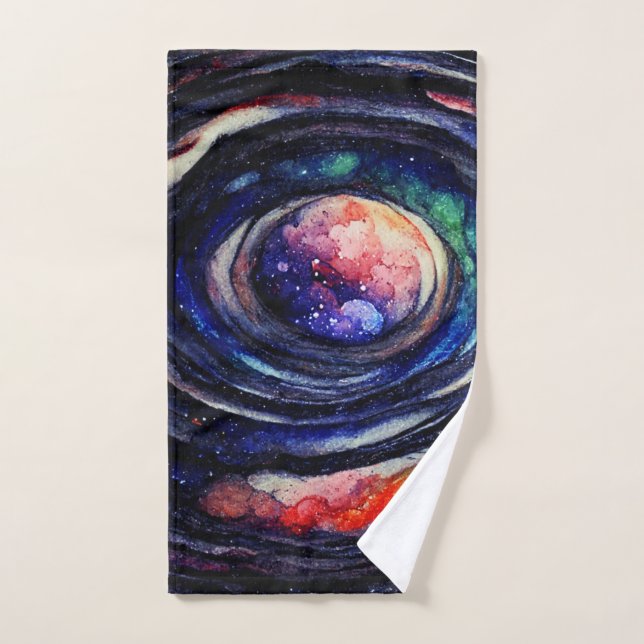 Galaxy Watercolor Space Planet Solar System Hand Towel (Hand Towel)