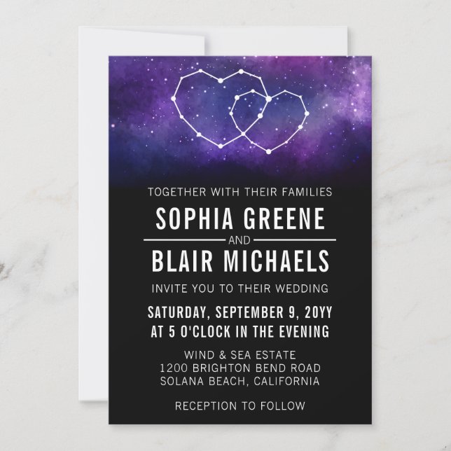 Galaxy Wedding Invitation | Hearts Constellation (Front)