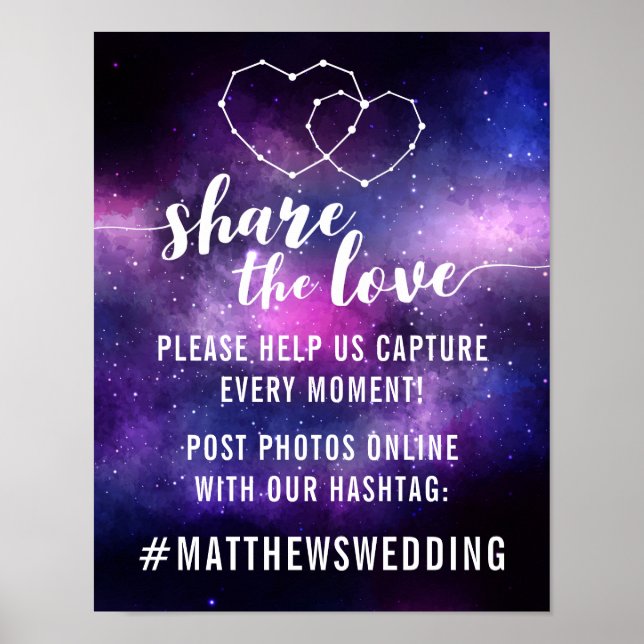 Galaxy Wedding Reception Stars Hashtag Photos Sign (Front)