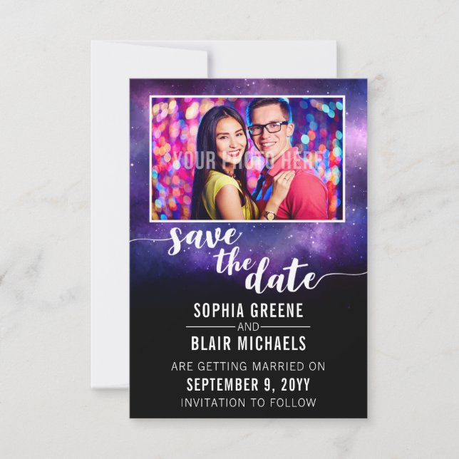 Galaxy Wedding Written In The Stars Save The Date Invitation (Front)