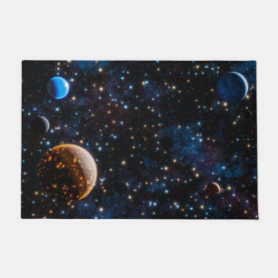 Galaxy with stars and planets doormat