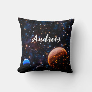Galaxy with stars and planets name cushion