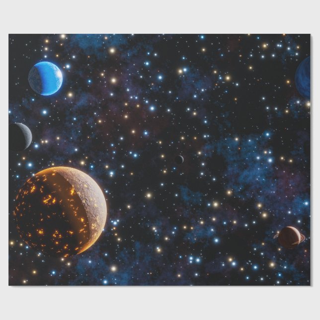 Galaxy with stars and planets wrapping paper (Flat)