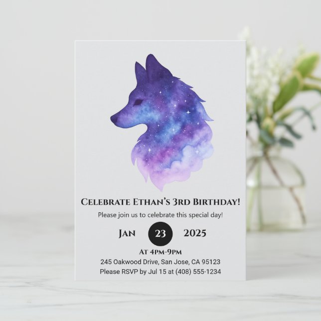 Galaxy Wolf Birthday Invitation (Standing Front)