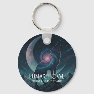 Galaxy Wolf Silhouette with Mystical Nebula Moon Key Ring