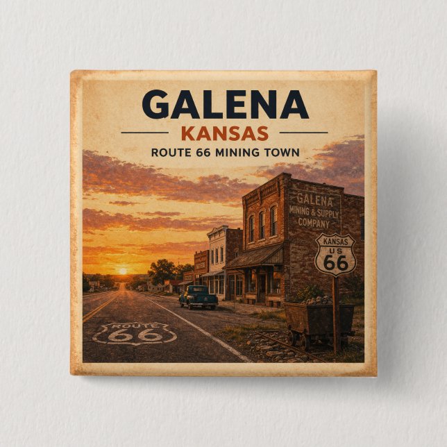 Galena Kansas Route 66 Mining Town Pride 15 Cm Square Badge (Front)