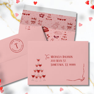 Galentine Champagne Tower Pink Coquette Bow Envelope