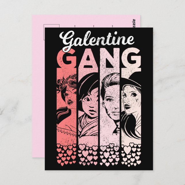 Galentine Gang Vintage Valentines Female Faces Postcard (Front/Back)
