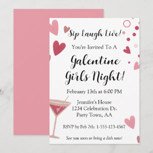 Galentine Girls Night Out Martini Pink Invitation