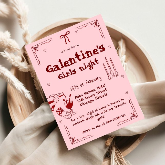 Galentine Hand Drawn Valentine Girls Night Party  Holiday Card (Creator Uploaded)