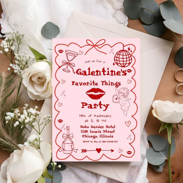 Galentine Hand Drawn Valentine Girls Night Party  Invitation (Creator Uploaded)