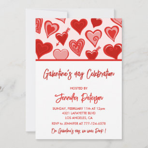 Galentine invitation Brunch pink and red Friends
