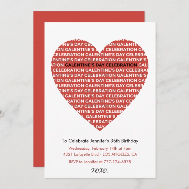 Galentine invitation xoxo valentines day Modern  (Front/Back)