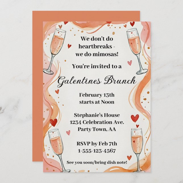 Galentine Mimosa Drink Brunch Party Invite  (Front/Back)
