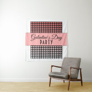 Galentine`s Day Party Pink Black Heart Pattern Tapestry