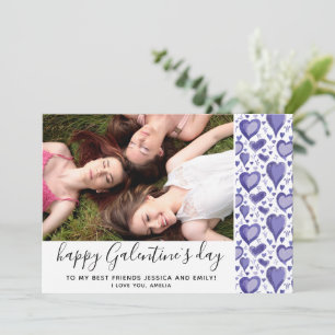 Galentine`s Day Purple Heart Drawing Friend Photo Holiday Card