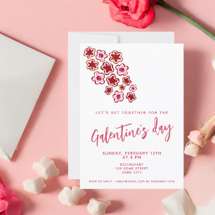 Galentine`s Day Red Pink Flowers Friends  Invitation