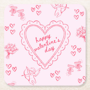 Galentine’s Day Valentine Girly Invitation Square Paper Coaster