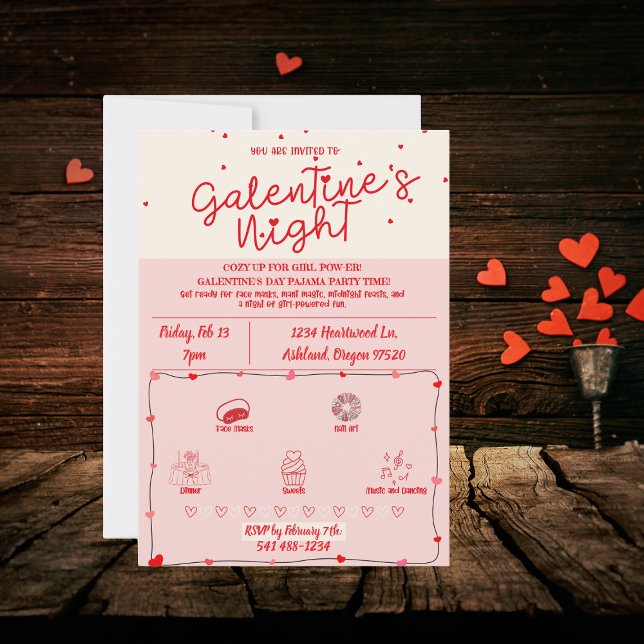 Galentine’s Night Pajama Party Fun Girls' Night Invitation (Creator Uploaded)