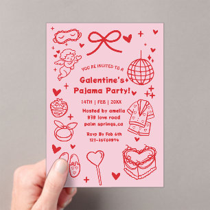 Galentine’s Pajama, Night Valentine Hand Drawn  Acrylic Invitations