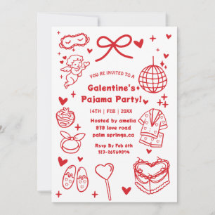 Galentine’s Pajama, Night Valentine Hand Drawn Invitation