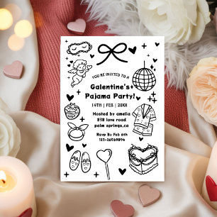Galentine’s Pajama, Night Valentine Hand Drawn  Invitation