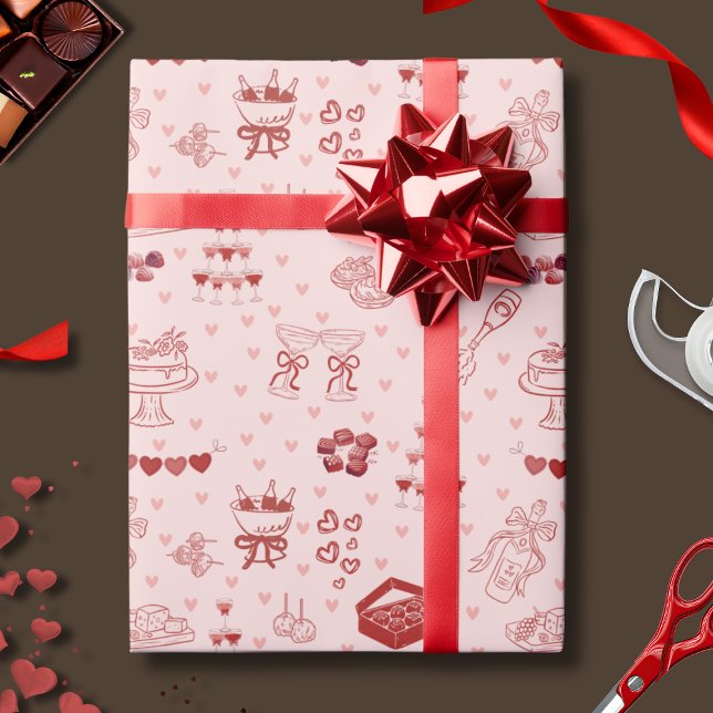 Galentine’s Party Doodle Pattern Wrapping Paper (Creator Uploaded)