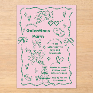 Galentine’s Party, Girls Galentine’s Hand Drawn Acrylic Invitations