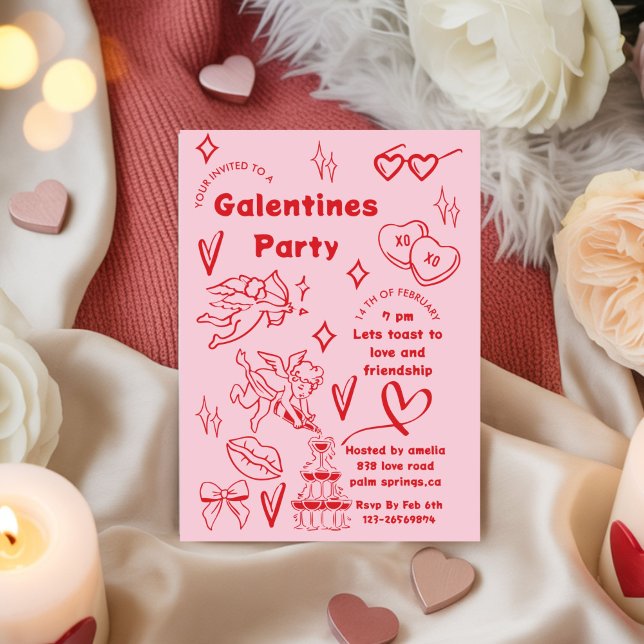Galentine’s Party, Girls Galentine’s Hand Drawn In Invitation (Creator Uploaded)