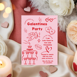 Galentine’s Party, Girls Galentine’s Hand Drawn In Invitation