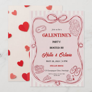 Galentine’s Party Invitation Printable, Pink & Red