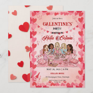 Galentine’s Party Invitation Printable, Pink & Red