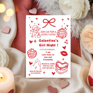 Galentine’s Party, Night Valentine Hand Drawn  Invitation