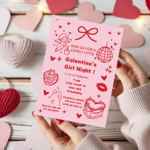 Galentine’s Party, Night Valentine Hand Drawn Invitation