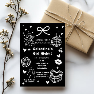 Galentine’s Party, Night Valentine Hand Drawn  Invitation