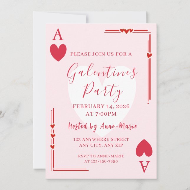 Galentines Ace Hearts Girls Valentines Invite (Front)