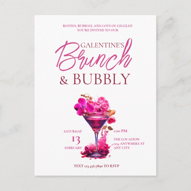 Galentine's Brunch and Bubbly Invitation Postcard (Front)