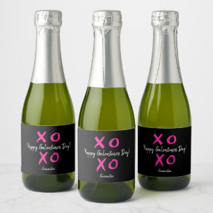 "Galentine's Cheers" Custom Pink & Black XOXO Mini Sparkling Wine Label