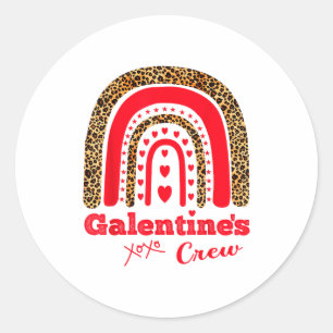 Galentines Crew Valentine February Hearts Leopard  Classic Round Sticker