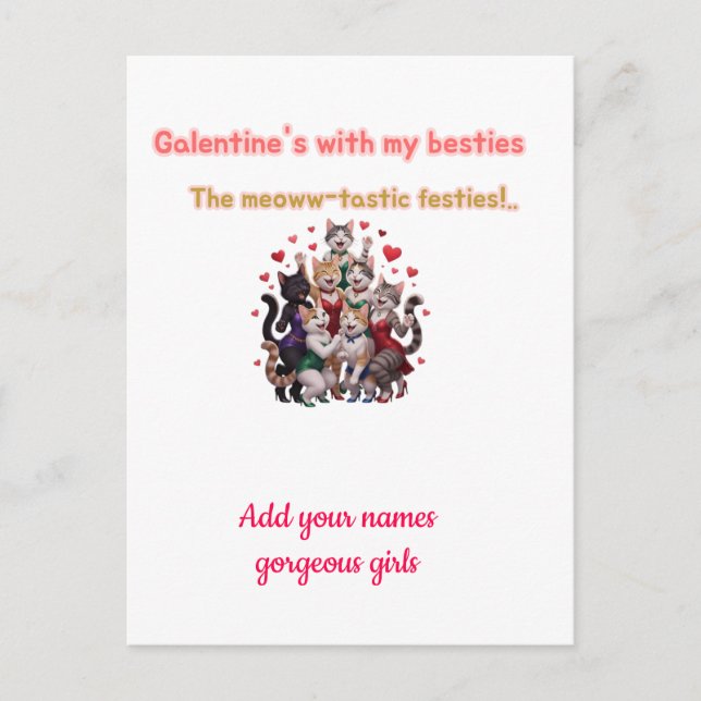 Galentine's Day Besties Cats Illustration  Postcard (Front)