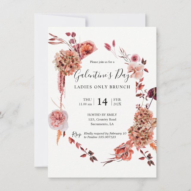 Galentine's Day Boho floral modern pink Invitation (Front)
