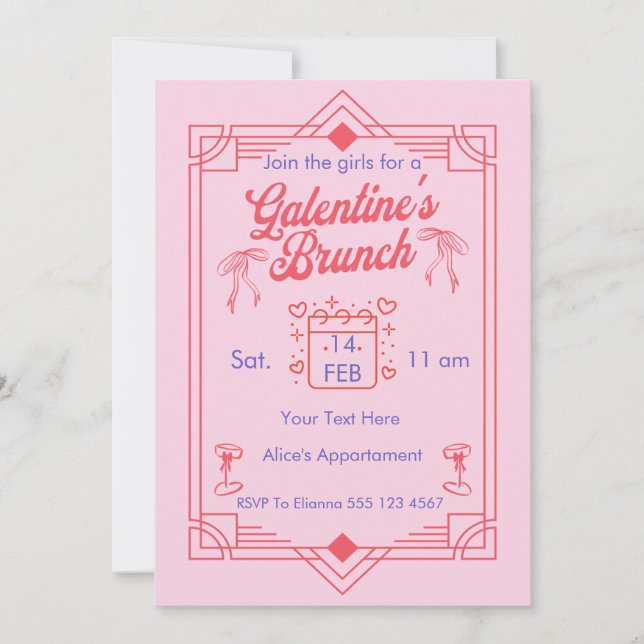 Galentine's Day Brunch Girls  Party Invitation (Front)