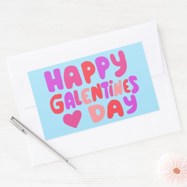 Galentines Day Bubble Letters Curvy Retro Groovy  Rectangular Sticker (Envelope)