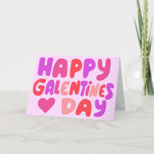 Galentines Day Bubble Letters Pink Curvy Retro Card